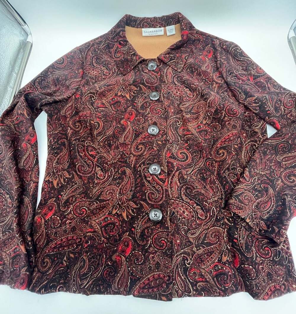 Sag Harbor Stretch Blazer Size X-Large Red Brown Paisley Jacket Y2K